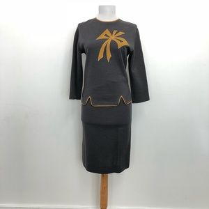 Vintage 60s 2pc Skirt Set 100% Wool S/XS Gray/Gold